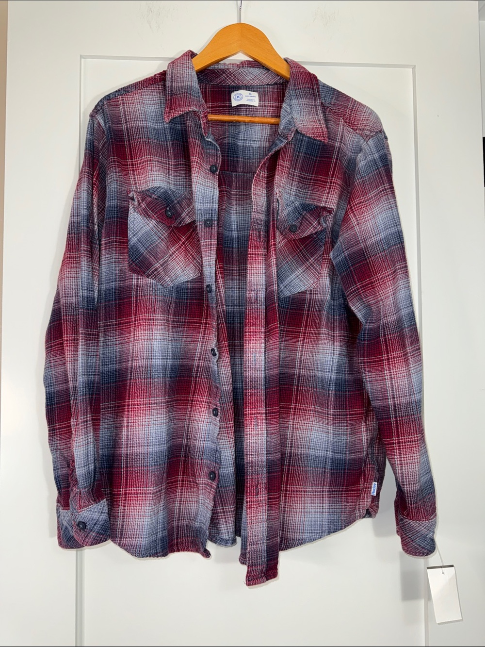 Hurley Red & Blue Plaid Long-Sleeve Button-Down Flannel Sz XL casual basic